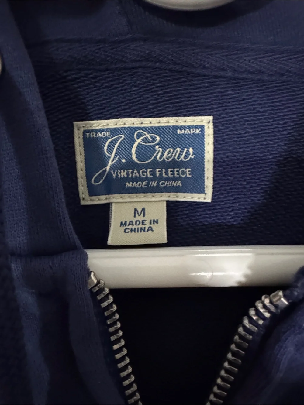 J. Crew Men’s Medium Vintage Fleece Navy Blue Zip-Up Hoodie